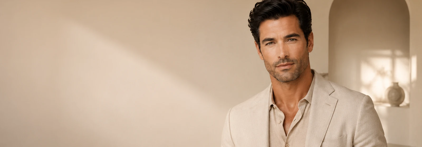 LHS men collection model in a refined editorial setting