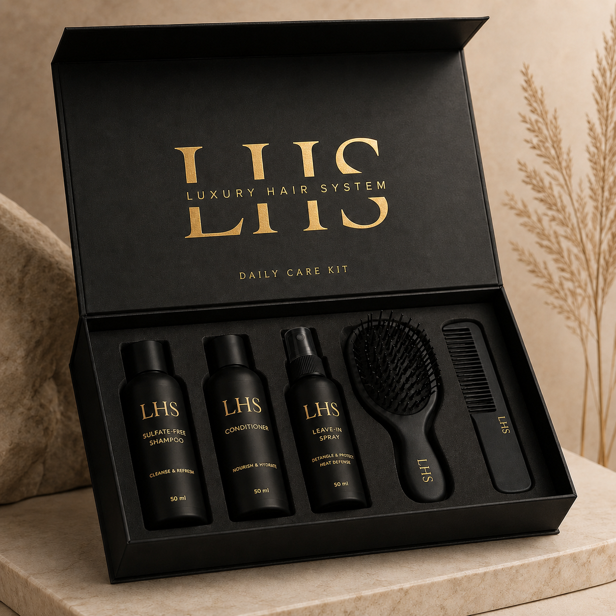 LHS Daily Care Kit with the gold split LHS logo